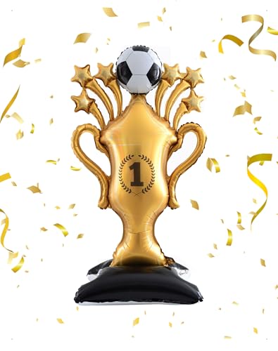 KONFEN Ballon Géant en Forme de Trophée de Football en Aluminium, Doré Trophée Champion Gonflable Décoration, Décoration De Ballons Sur Le Thème Du...