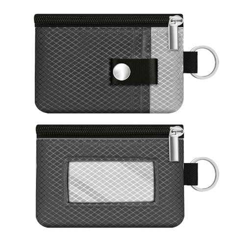 Image of Minimalist RFID Blocking Small Wallet with ID Window,WaterResistant Zip Id Case Wallet with Lanyard Keychain for Cards,Cash,Travel,Women,Men (DardGray /LightGray)