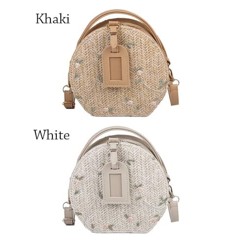 Crossbody Handbag Summer Small Round Straw White3