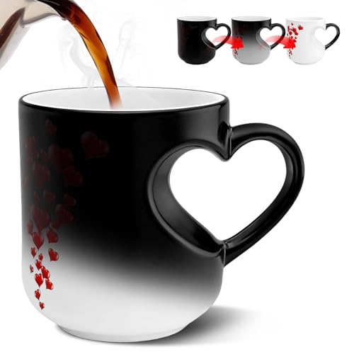 Herz Farbwechsel Magischer Kaffeetasse Farbwechselnder Keramikbecher Thermosensitive Farbwechselnde Zaubertasse Kaffeetasse mit Herzförmigem Henkel Valentinstagsgeschenke Geburtstagsgeschenk