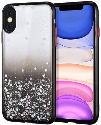 Vonzee Back Covers for iPhone Xs Max, Case Glitter Sequin Shiny Gradient Design Transparent Shockproof Mobile Cover for iPhone Xs Max Cases (Black)
