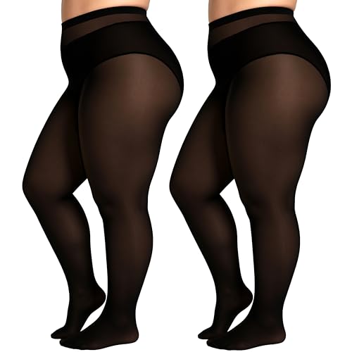 Image of HeyUU Plus Size 80D Semi-Opaque Tights, Soft High Waist, XL-4XL | Curvy Fit,No-Roll Waist,Soft Stretch,Smooth Coverage,Everyday Wear