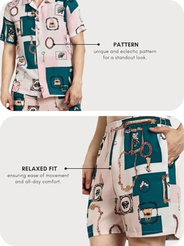 Image of Leriya Fashion Co-ord Set for Men T-Shirt & Shorts Nightwear Set | Summer Loungewear, Beachwear & Night Suit for Daily Comfort, Rayon, Striped
