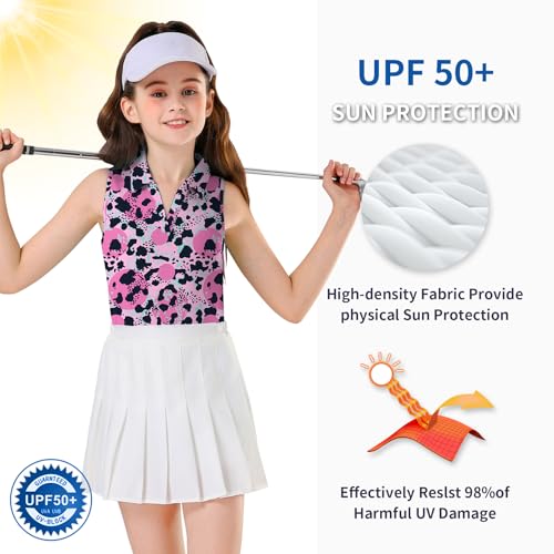 Image of Soneven Girls Sleeveless Polo Shirts Button UP Golf Tennis T-Shirts with Collared Quick Dry Tank Tops for 4-14 Years