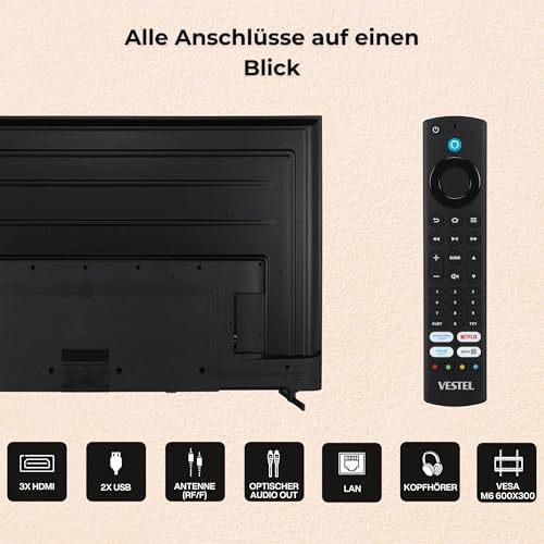 Vestel QLED Fernseher 75 Zoll Fire TV 4K UHD Fernseher, Smart TV mit Dolby Vision HDR, Dolby Atmos und integriertem Triple-Tuner, HDR TV 75QF9940 schwarz – Bild 4