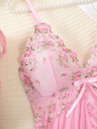 Image of Foxiny Sexy Ruffle Sheer Mesh Lace Wireless Babydoll Lingerie Dress with Thong 2 Piece