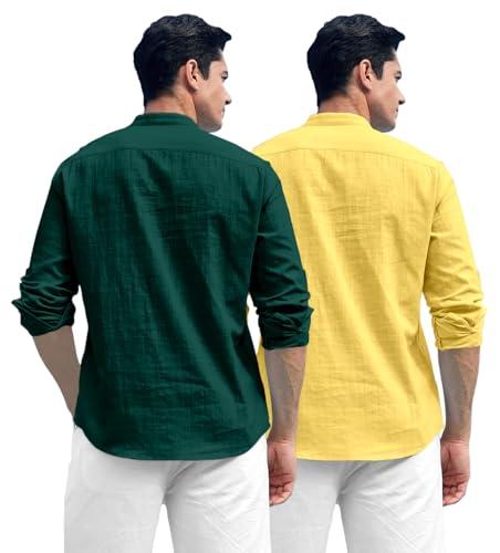 Image of Zombom Combo of Men's Solid Cotton Polyester Blend Full Sleeve Straight Kurta Shirt (Pack of 2)