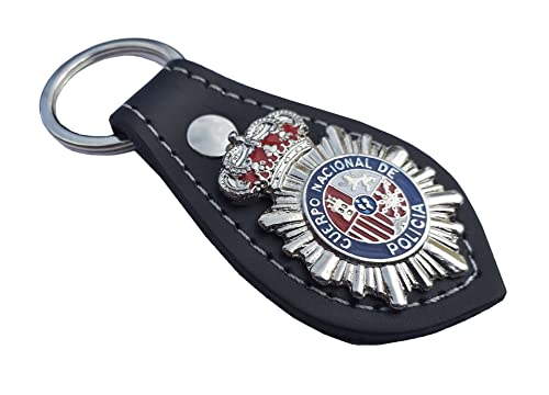 Tiendas LGP - Llavero de Cuero, Cuerpo Nacional de Policía CNP, Anilla Metálica, Negro