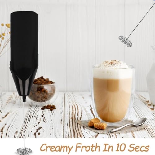 Image of Electric Milk Frother with Stand Handheld Whisk Beater Foam Maker for Mocktails Coffee Latte Matcha Foamer Cappuccino Lemonade - (Batteries are Not Included) (Onyx Black)