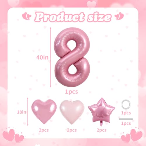 Image of TONIFUL 8th Birthday Balloons Kit 40 Inch Pink Large Number 8 Foil Balloon