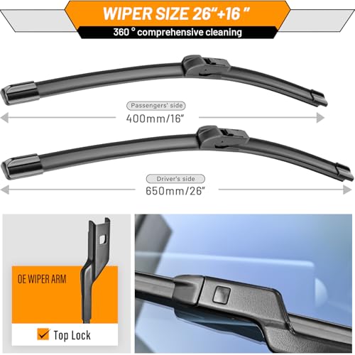 Image of AUTOBOO Windshield Wiper Blade Replacement for Chevy Trax 2024-2026 | Fits Chevrolet Trax 2024-2026, 26 inch+16 inch, 2-pack, OEM quality, all-season performance, easy install