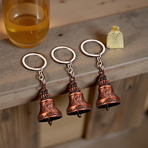 Image of Combo of 3 Guardian Bell Keychain | Bronze Phoenix Protection Bells for Riders, Couples & Friends | Good Luck for Motorcycles | Set of 3 Bronze Phoenix Guardian Bell