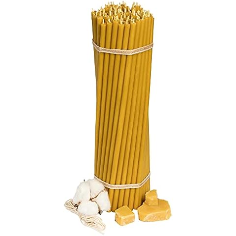Diveevo Church Beeswax Candles No. 40 - Pack of 100 I Quality Ritual Candles L 26.5 cm Diameter 7.15 mm I 120 min Burning Time in Honey Yellow I 1 kg Cover