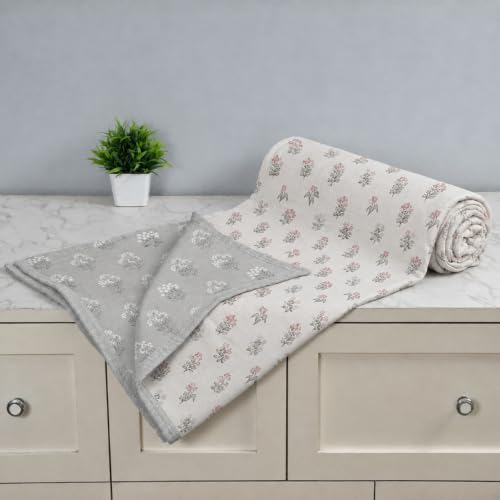 Image of Florida Reversible Cotton Dohar - Single Size (220x160 cm, 90 GSM, Pink Floral Pattern), Soft & Lightweight Blanket for All Seasons, Breathable & Skin‑Friendly Fabric