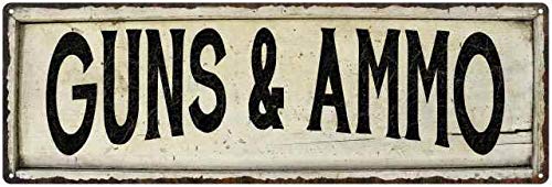 Letrero de GUNS & AMMO, letreros de granja, decoración de pared, decoración de campo, rústico, vintage, placa de lata para hombre, cueva, tienda, papás, padres, mancave, regalo, 6 x 18 pulgadas,