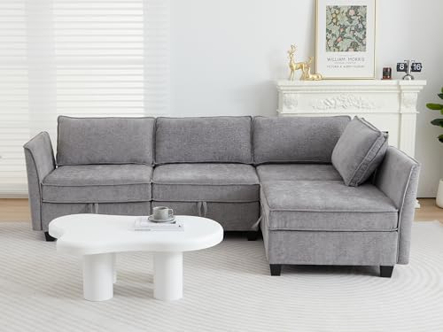 Image of ORRD Corner Modular Sectional Sofa Set, Convertible L Shaped Couch with Storage, 4 Seater Sofa Modular for Living Room, Office (Grey)
