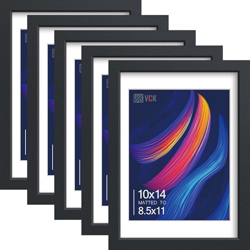 Image of VCK 10x14 Frame 5 Pack, Black Wood, 8.5x11 Mat, Glass, for Picture Prints