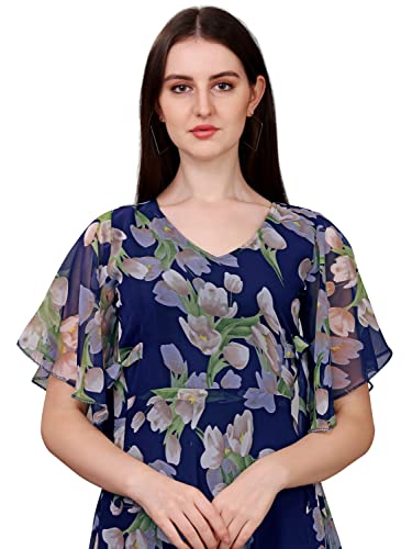 Image of Fashion2wear Women's Georgette Floral Digital Print Short Sleeve Full-Length Fit & Flare Long Gown Dress for Girls (LN-X9TQ-MN1D)