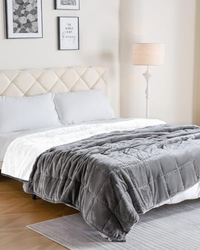 Uttermara Weighted Blanket Twin 15 Pounds for Adults 48x72 inches, Soft Plush Fleece & Cozy Warm Sherpa Weighted Blankets Great for Sleep & Calming, Twin Size Heavy Blanket for Couch Bed, Grey