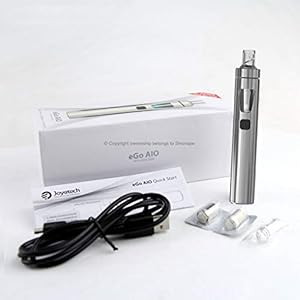 Véritable Joyetech eGo AIO – Rechargeable 1500mAh Batterie, 2ml Clearomizer – STARTER KIT – (Argent). SANS NICOTINE SANS TABAC.