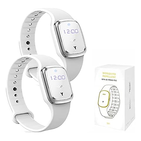 Mosquito Repellent Bracelet, Ultrasonic Mosquito Repellent Bracelet Electronic Watch with Clock Function USB Rechargeable Anti Mosquito Repeller Wristband (2 Pack, White) Cover