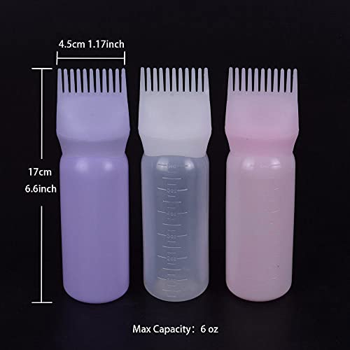 Yantaisiyu 3 Pieces Applicator Bottles Root Comb Applicator Bottle With Graduated Scale Applicator Brush For Hair Dying (3 Colors) #TOP1