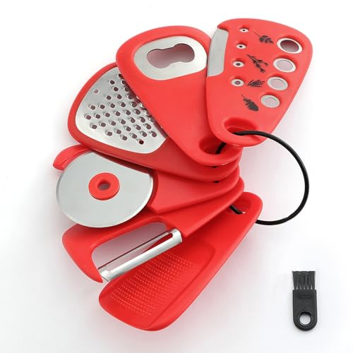 Kitchen Gadgets Set 6 Pieces, Space Saving Cooking Tools Kitchen Accessories-Garlic/Ginger Grinder, Cheese Grater, Vegetable/Fruit Peeler, Pizza Cutter, Herb Stripper, Bottle Opener, Gadgets Gift Set