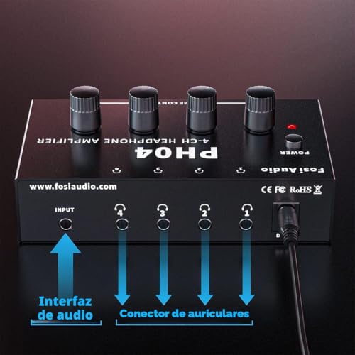 Miniatura 2 de Fosi Audio Ph04 Amplificador De Auriculares Estéreo De 4 Canales Con Adaptador De Corriente Ultracompacto De 12 V 1,5 A Para Estudio Y Escenario