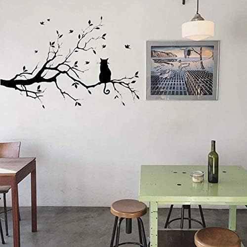 Black Tree Branches Wall Stickers Nursery Leaves, DIY Removable Vinyl Wall Art Wallpaper Decal Mural Home Decor for Living Room, Bedroom, and Farmhouse Decor (Cat)