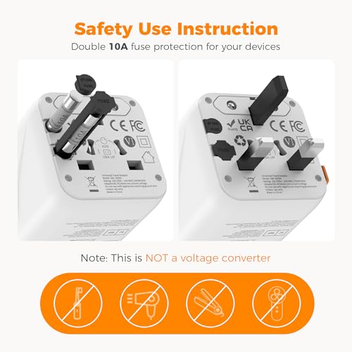 Image of TESSAN Universal Travel Adapter International Plug Adapter 25W 1 AC Outlet + 2 Pin Extra Charging Ports 150+ Countries Worldwide Travel Adapter with Surge Protection with GaN Fast Technology