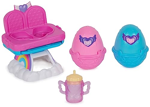 HATCHIMALS ALIVE - Pack de 2 Hatchimals + Chaise Haute - 2 Oeufs, 2 Figurines À Collectionner, 1 Chaise Haute Et 3 Accessoires - A Faire Eclore Avec De L'Eau - Thème Bébé - Jouet Enfant 3 Ans et +