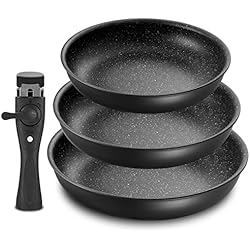 Sartenes Apilables Fadware Juego de sartenes de 4 piezas | 20 + 24 + 28 cm | Juego de sartenes con mango extraíble | Para todos los tipos de cocina, también inducción, antiadherente | apto para horno | negro