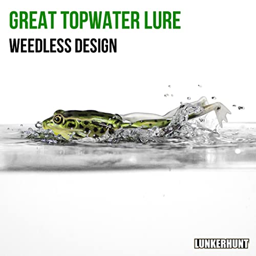 Lunkerhunt Lunker Frog (Green Tea) – Fishing Lure With Realistic Design, Legs Extend And Retract In Use, Great For Bass And Pike, Freshwater Lure With Hollow Body, Weighs ½ Oz, 2.25” Length #TOP2