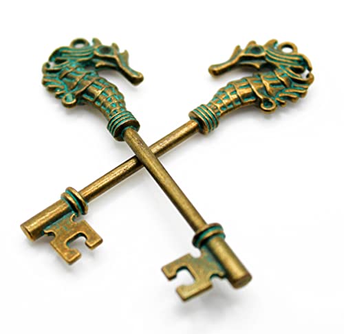 Seahorse Antique Key Set 2pcs Vintage Key Nautical Ocean Themed Keychain
