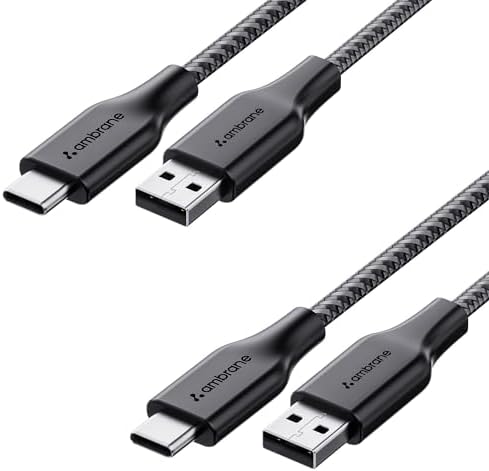 Ambrane Braided Type C Fast Charging Cable (Pack Of 2) Unbreakable 3A 1.5M For Smartphones,Tablets,Laptops & Other Type C Devices,Pd Technology,480Mbps Data Sync,Quick Charge 3.0 (Rct-15 Combo)-Black