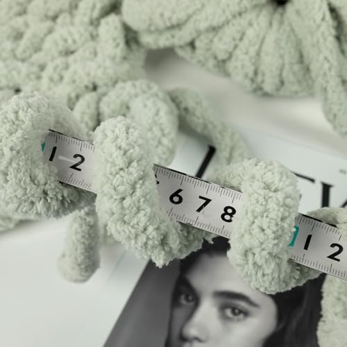 Image of 8 Jumbo Packs Chunky Chenille Yarn for Crocheting, 31.7 yds, 8 oz Each Skein Bulky Thick Fluffy Yarn for Knitting, Super Bulky Chunky Yarn for Hand Knitting Blanket, Soft Plush Yarn - Sage Green