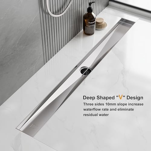 Neodrain 36 Inch Rectangular Linear Shower Drain with Brick Pattern Grate, Brushed 304 Stainless Steel Bathroom Floor Drain,Shower Linear Drain & Hair Strainer,Leveling feet, CUPC Certified by Neodrain - Image 3