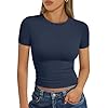 Trendy Queen Womens Basic T Shirts Summer Tops 2025 Short Sleeve Crop Tops Slim Fit Gym Workout Y2k Clothes