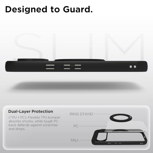 Image of RIGGEAR Shockproof Sleek Hybrid Armor 360 Rotating Magnetic Ring Stand Back Cover Case Compatible with MagSafe Accessories for Google Pixel 11 / Pixel 11 Pro (Clear PC + Black TPU Bumper)