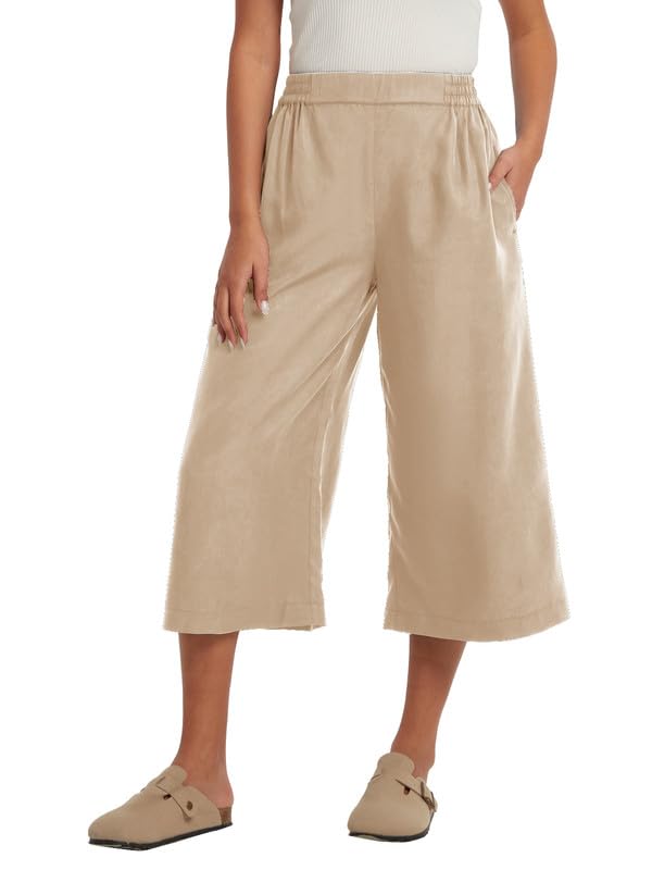 Les umes Women Linen Pants Summer Wide Leg Capri Pants High Waist Loose Cropped Lounge Trousers Culottes