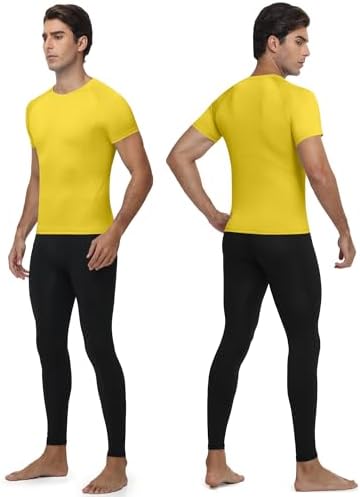 Blueleaf 2 Pack Men’s Compression Shirts Short Sleeve Cool Dry Sports Athletic Workout Undershirt Base Layer T-Shirt Tops Black +Golden Yellow M - 1