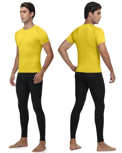 Blueleaf 2 Pack Men’s Compression Shirts Short Sleeve Cool Dry Sports Athletic Workout Undershirt Base Layer T-Shirt Tops Black +Golden Yellow M