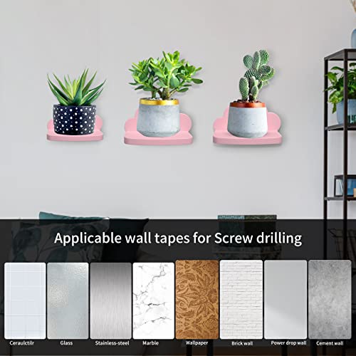 Veluckin Small Floating Shelves Mini Cloud Shelves Hanging Display 6 Inch Wall Shelf For Bathroom Livingroom Bedroom,3 Pack,With 2 Types Of Installation, Pink, 6"D X 3"W X 3.5"H #TOP4