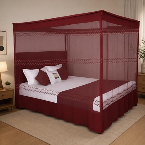 Image of King Size Mosquito Net, Double Bed Machardani, Full Protection Folding Design, 6x7 ft (Brown)