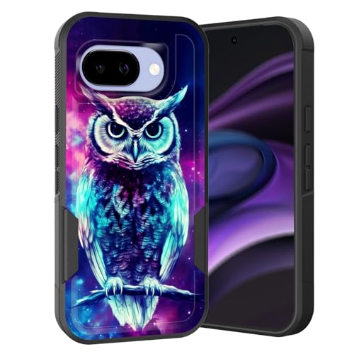 KJFHDJFDH for Pixel 9a Case,Dual Layer Hybrid Heavy Duty Rugged Shockproof Hard PC +Soft Silicone Protective Case for Google Pixel 9a 6.3 inch 2025,Galaxy Owl -  LFQH6-Pixel 9a-2