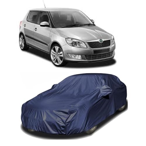 Image of Car Body Cover Compatible with Skoda Fabia | Water, Dust & UV Protection | Mirror Pockets | Elastic Grip | Triple Stitch Fabia Car Cover (Blue)