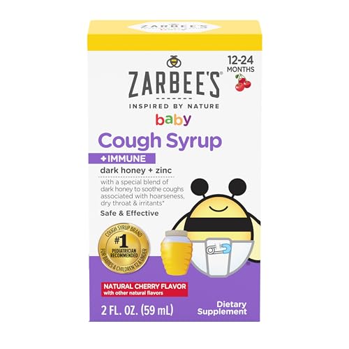 Image of Zarbee's Baby Cough Syrup + Immune, Drug & Alcohol-Free Toddler Cough Relief with Dark Honey & Zinc, Natural Cherry Flavor, 2Fl Oz