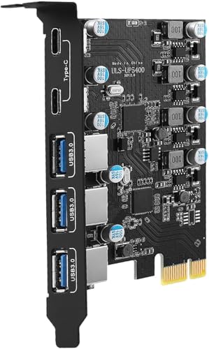 Tarjeta PCIe USB C de 5 Puertos y 25 W de Potencia, Tarjeta de expansión PCI Express USB 3.0 de 5 Gbps (3 Puertos Tipo A y 2 Tipo C), Carga rápida para PC de Escritorio