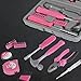 13/24Pcs Household Repair Tool Kit, Durable Hammer and Allen Key Set Multi-Purpose Pink Home Hand Tool Set with Electrical Tape Screwdriver Test Pen Plier Bits (24-Piece Set)