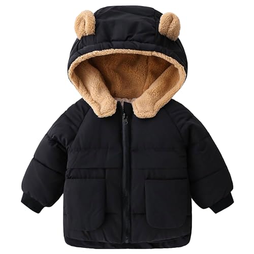 Tuonroad Baby Boy Puffer Jackets 12-18 Month Toddler Girls Black Coats For 1T 2T Infant Boys Warm Puffy Thicken Dwon Coats 12-24 Months Infants Warm Alternative Coats With Bear Hoods Newborn Outfits cover